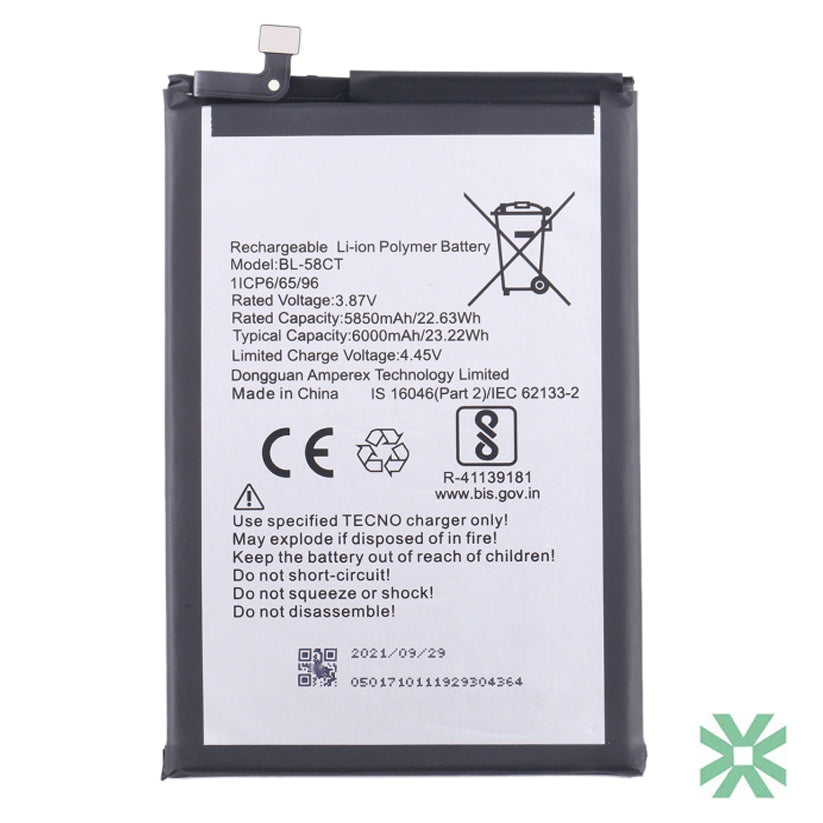 Tecno Spark 7 (KF6, KF6j) Uyumlu Batarya Pil 6000 mAh (BL-58CT)