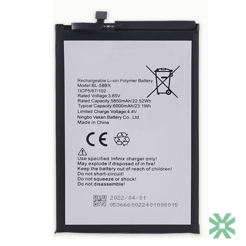 Infinix HOT 30 Play (X6835) Uyumlu Batarya Pil  6000 mAh (BL-58BX)
