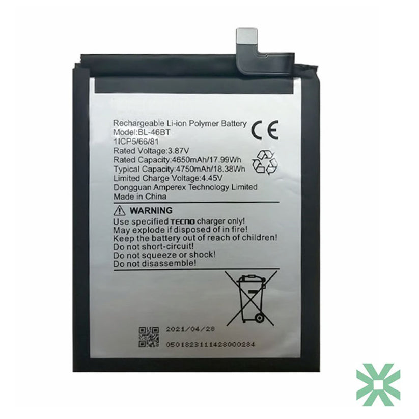 Tecno Camon 18 Premier (CH9, CH9n) Uyumlu Batarya Pil  4750 mAh (BL-46BT)