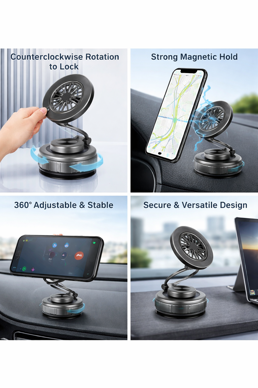 Manyetik Araç İçi Telefon Tutucu – Twist-Lock Kilit Sistemli, Süper Güçlü Mıknatıslı, 360° Ayarlanabilir Universal Oto Telefon Standı
